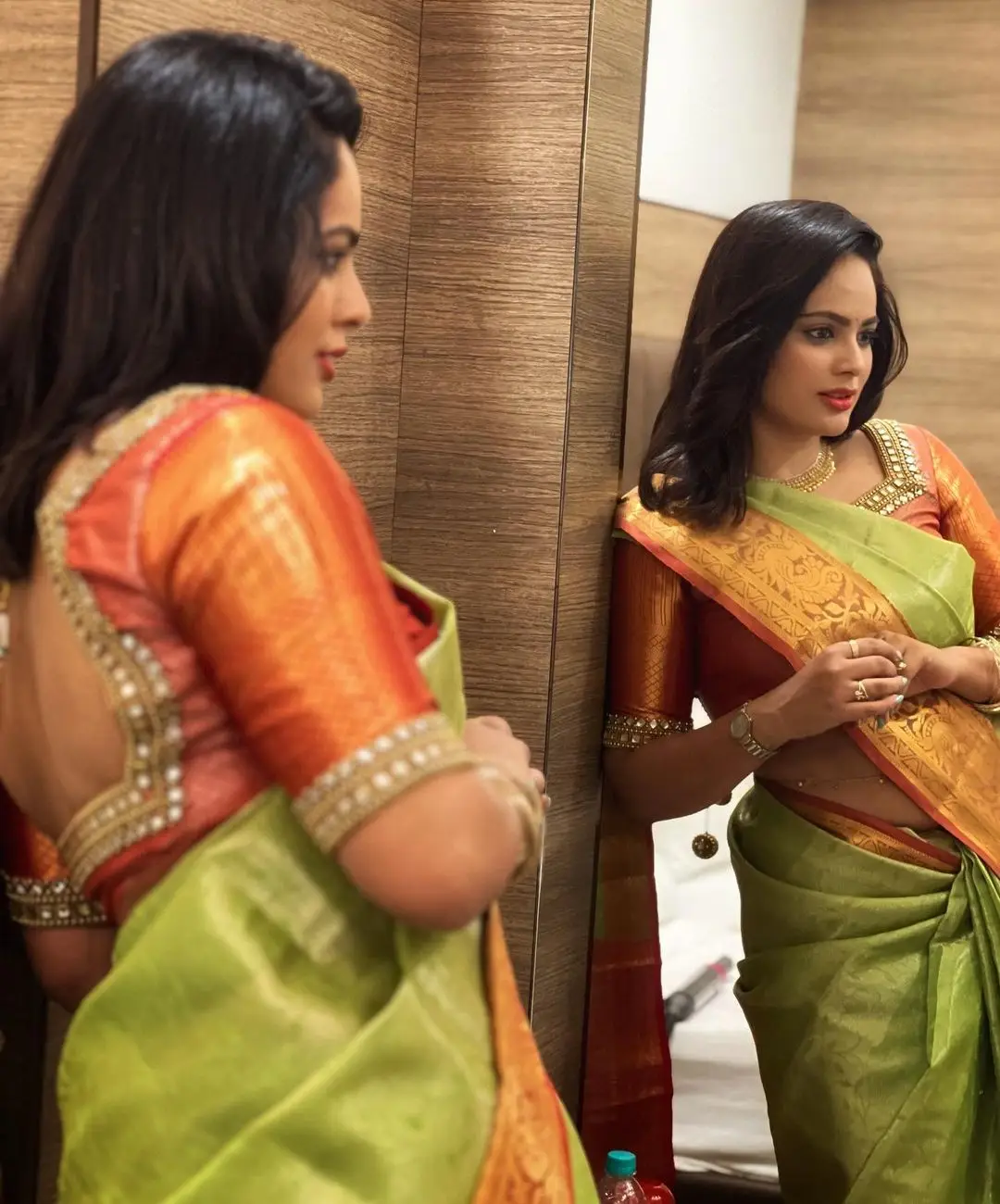 Nandita Swetha in Indian Traditional Green Saree Blouse